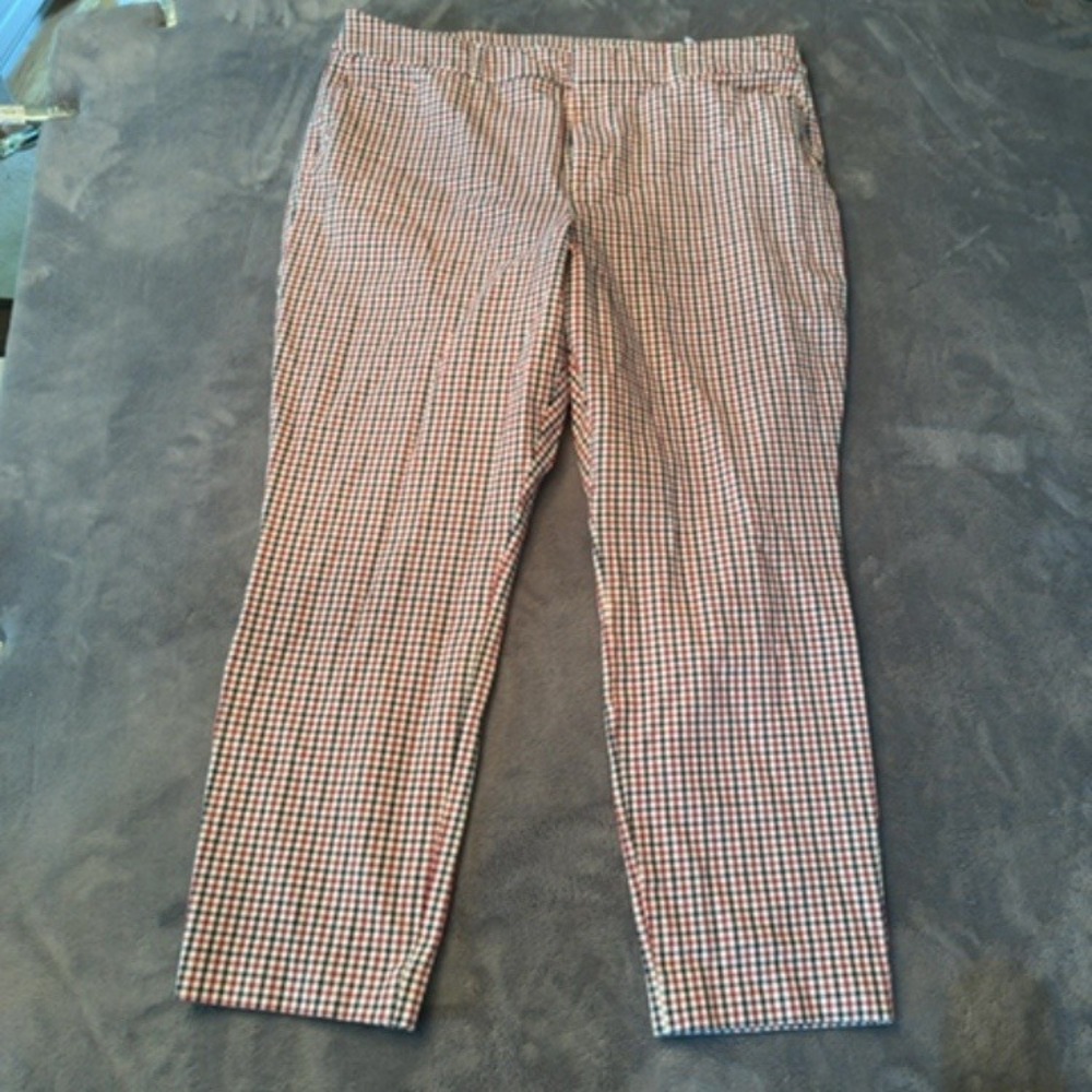 Old Navy Pixie Pants Women 16 Red Plaid High Rise Slim Work Career Trousers